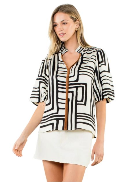 Puff Sleeve Print Top